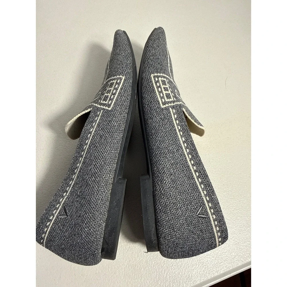 Vivaia Grey Knit Square Toe Penny Loafers Stitched Graphic Flats Womens Size 40
